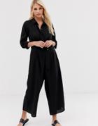 Asos Design Shirt Jumpsuit With Self Belt And Culotte Leg - Black