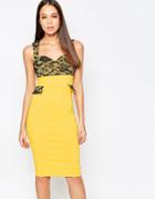 Vesper Taylor Sweetheart Neckline Pencil Dress With Lace - Yellow