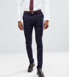 Asos Tall Super Skinny Suit Pants In Navy And Pink Windowpane Check - Navy
