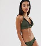 Wolf & Whistle Fuller Bust Exclusive Lace Cami Bikini Top B - F Cup In Khaki-green