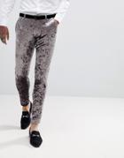 Asos Super Skinny Tuxedo Pants In Gray Crushed Velvet - Gray