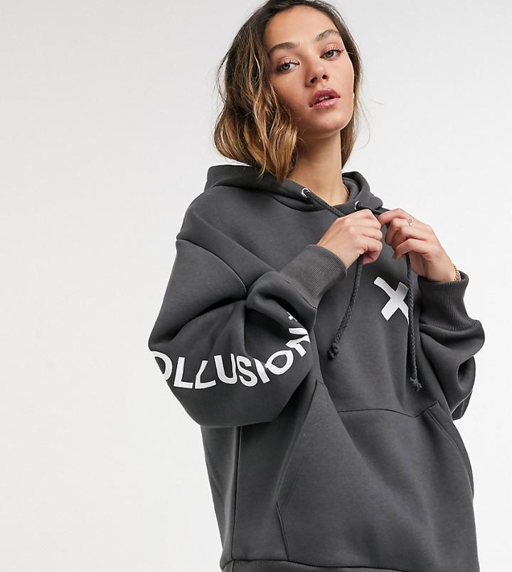 Collusion Unisex Logo Hoodie In Dark Gray-grey
