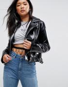 Asos Biker Jacket In Vinyl - Black