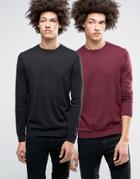 Asos Cotton Crew Neck Sweater 2 Pack - - Black