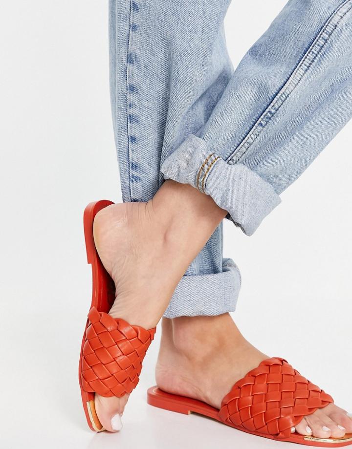 River Island Woven Flat Sandals In Orange