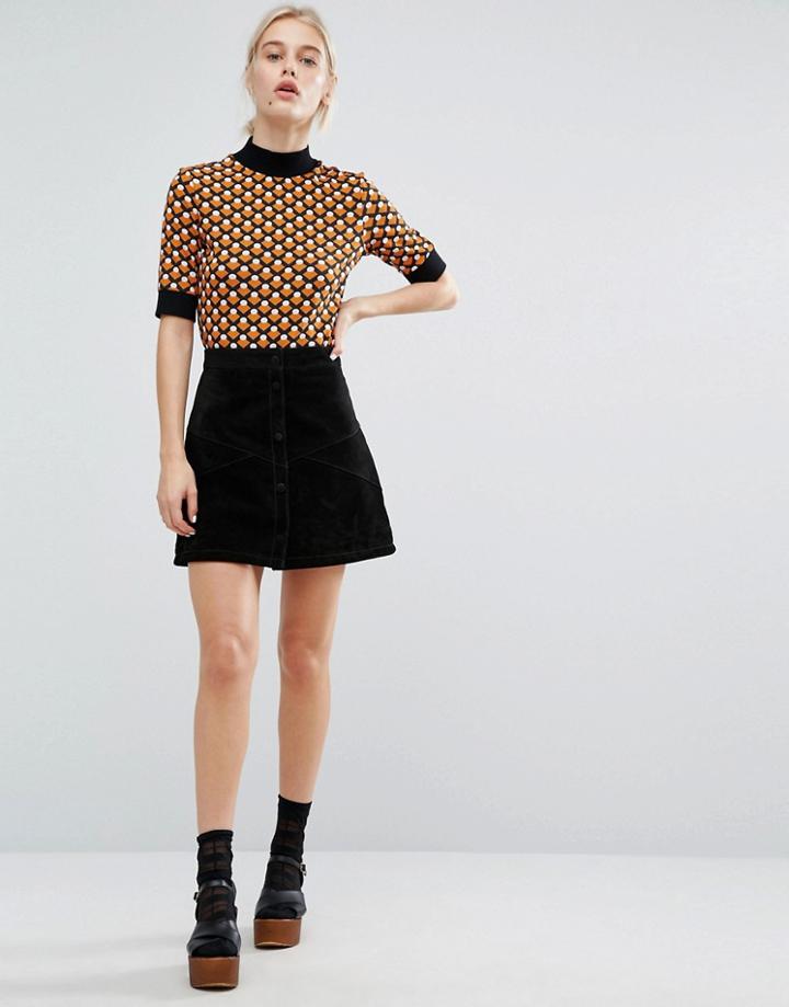 Monki Real Suede Mini Skirt - Black