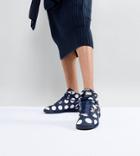 Asos White X Reebok Freestyle Hi Sneakers In Satin Spot - Navy