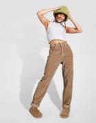 Asos Design High Rise 'slouchy' Mom Jeans In Biscuit Cord-brown