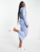 Asos Design Knitted Midi Dress In 70's Style Pattern In Blue