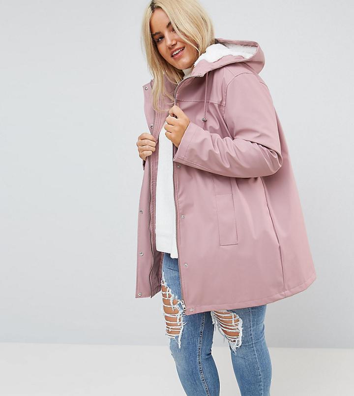Asos Curve Premium Borg Raincoat - Pink