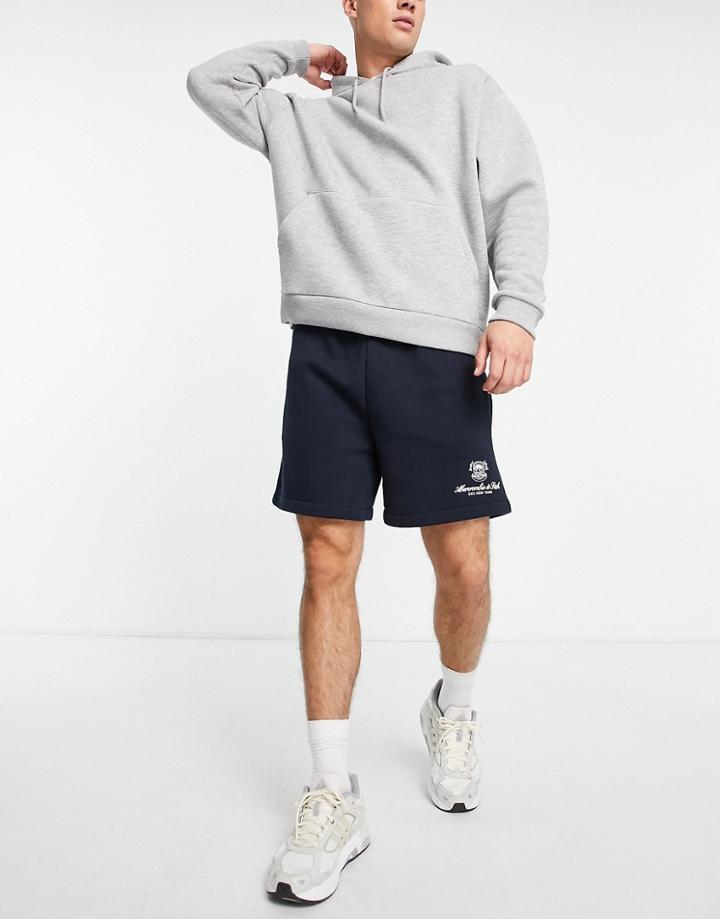 Abercrombie & Fitch Crest Logo Sweat Shorts In Navy