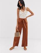 Lost Ink Wide Leg Pants In Hammered Satin