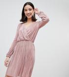 River Island Wrap Front Plisse Dress In Light Pink - Pink