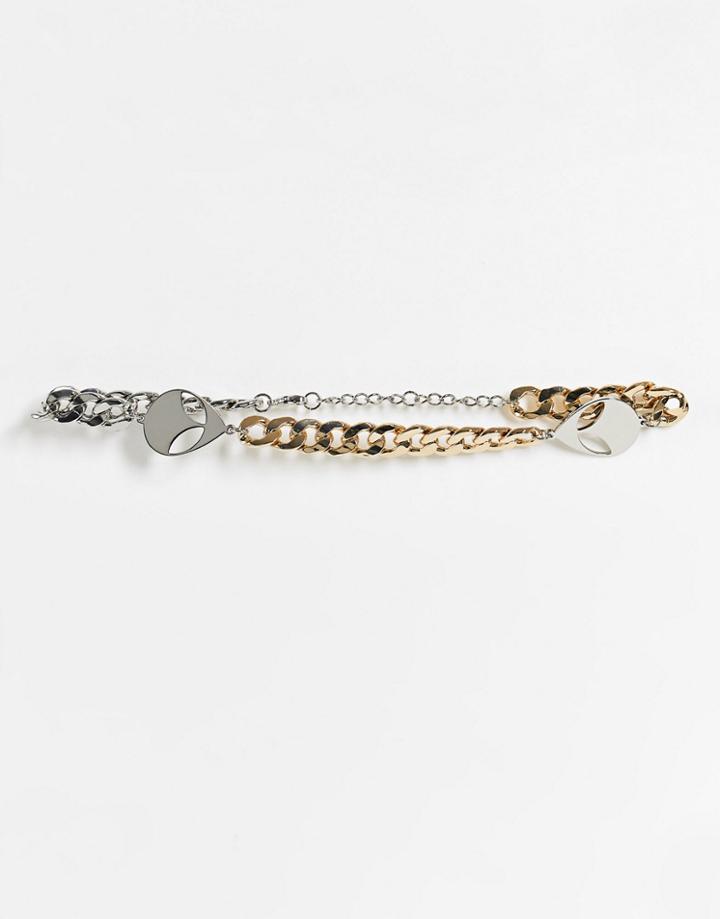 Topshop Alien Charm Chain Necklaces In Mixed Metals-multi