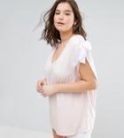 Asos Curve V Neck T-shirt With Tie Sleeve - Pink