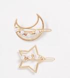 Reclaimed Vintage Inspired Moon And Star Hair Clip 2 Pack-gold