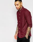 Asos Marl Shirt In Twill With Long Sleeves - Burgundy