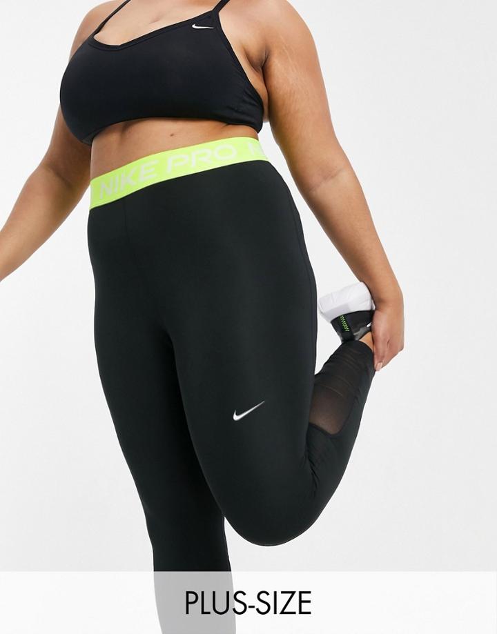 Nike Training Plus Pro 365 Leggings In Black And Volt Green