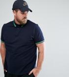 Asos Plus Tipping Collar And Cuff Pique Polo Shirt - Navy