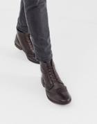Asos Design Brogue Boots In Brown Leather With Natural Sole - Brown