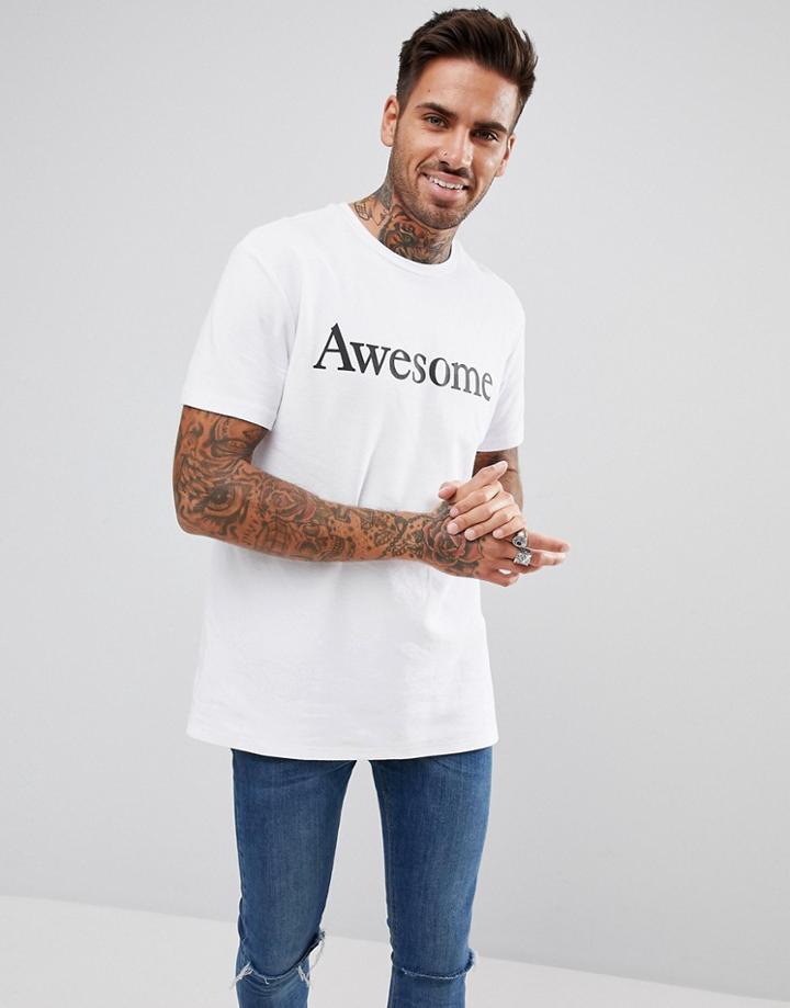 Bershka Awesome Slogan T-shirt In White - White