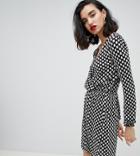 River Island Plisse Mini Dress In Polka Dot Print - Black