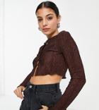 Topshop Petite Crinkle Cardi In Brown