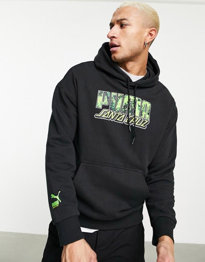 Puma X Santa Cruz Graphic Hoodie In Black And Lime Green