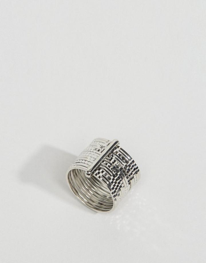 Asos Textured Fine Stack Ring - Rhodium
