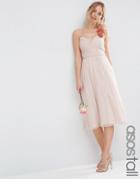 Asos Tall Wedding Ruched Midi Dress With Corsage Straps - Nude