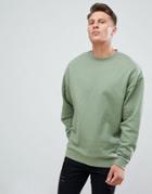 Asos Design Oversized Sweatshirt In Khaki - Green