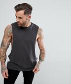 Asos Longline Tank With Extreme Dropped Armhole In Gray - Black