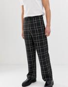 Asos Design Wide Leg Pants In Black Check - Black