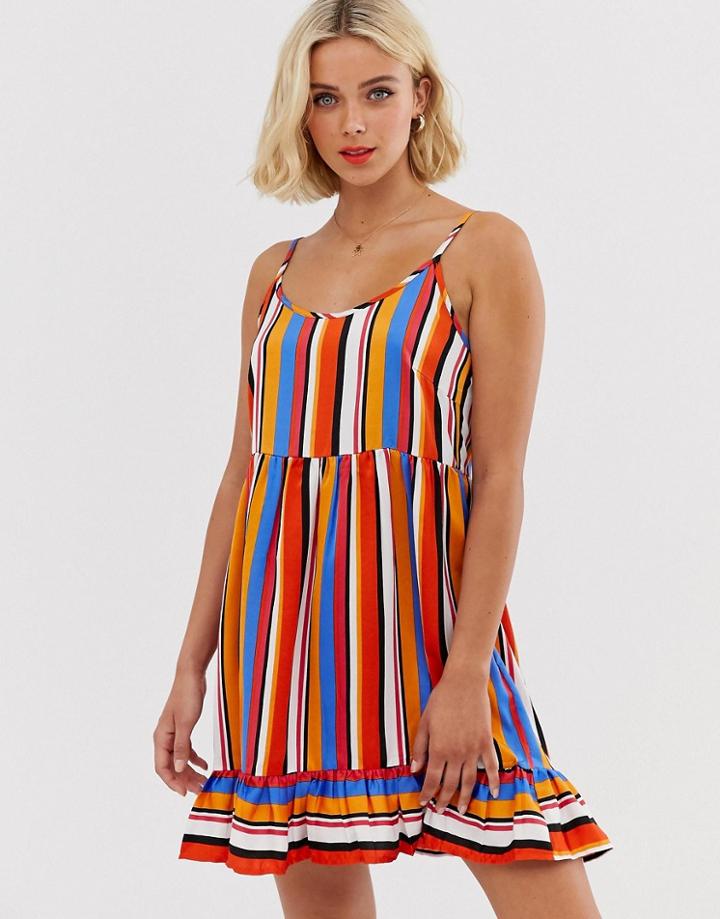 Pieces Stripe Mini Dress With Frill Hem - Multi