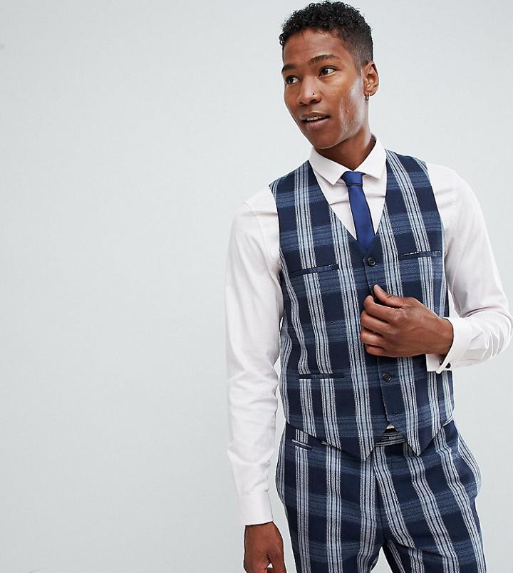 Noak Skinny Suit Vest In Check - Navy