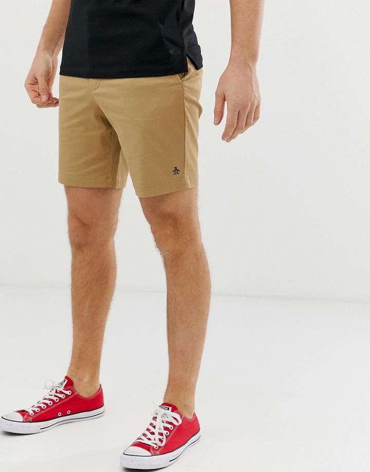 Original Penguin Slim Fit Stretch Chino Shorts In Beige - Beige