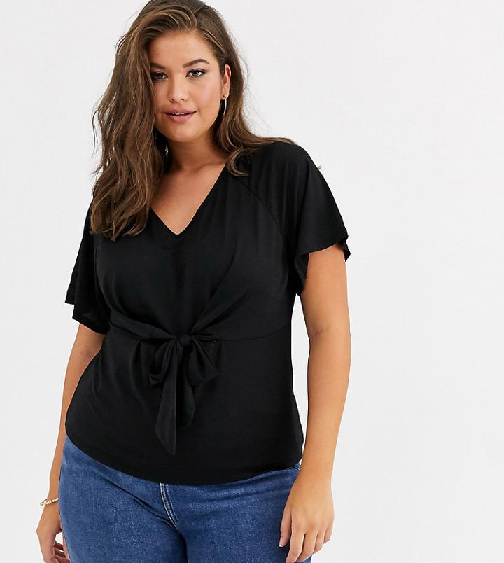 Vero Moda Curve V Neck Blouse With Tie Waist Detail - Black