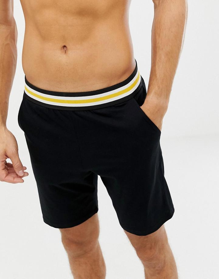 Asos Design Lounge Straight Pyjama Shorts In Black With Stripe Waistband-red
