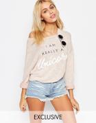 Kiss & Tell Lightweight Loose Knit Sweater With Really A Unicorn Print - Pink