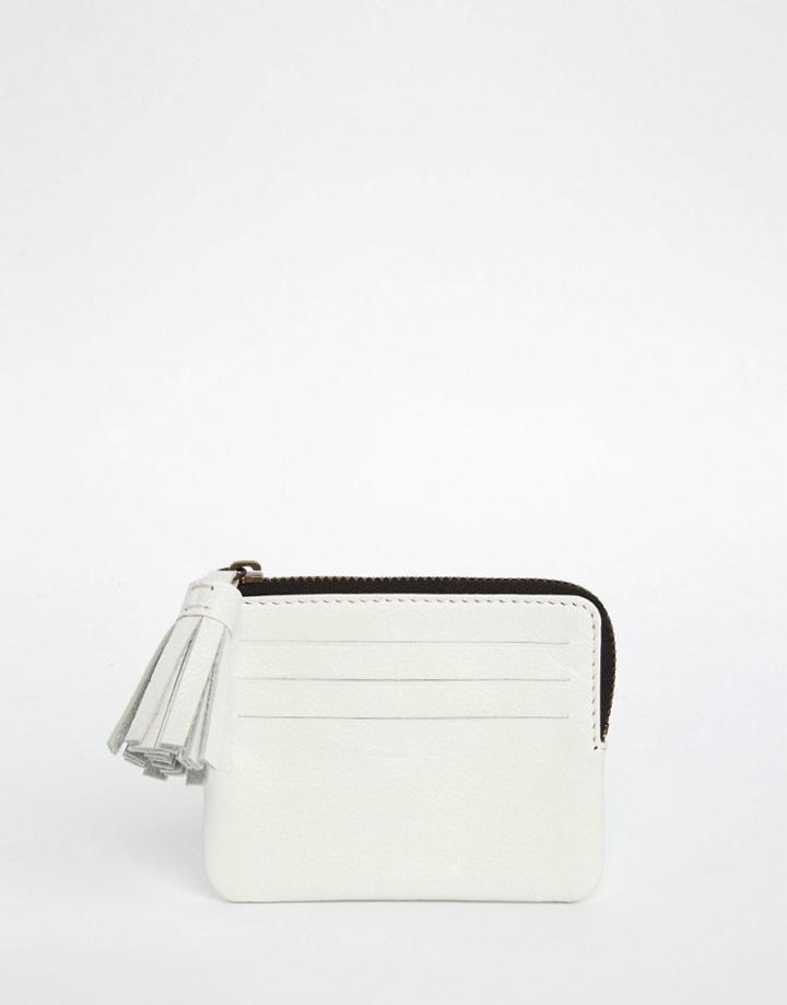 Asos Leather Coin Purse With Tassel - White