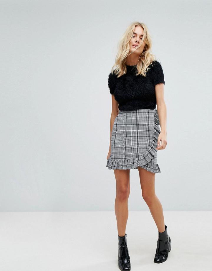 Vero Moda Check Frill Skirt - White