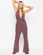 Asos 70s Geo Floral Print Halter Beach Jumpsuit - 70s Floral