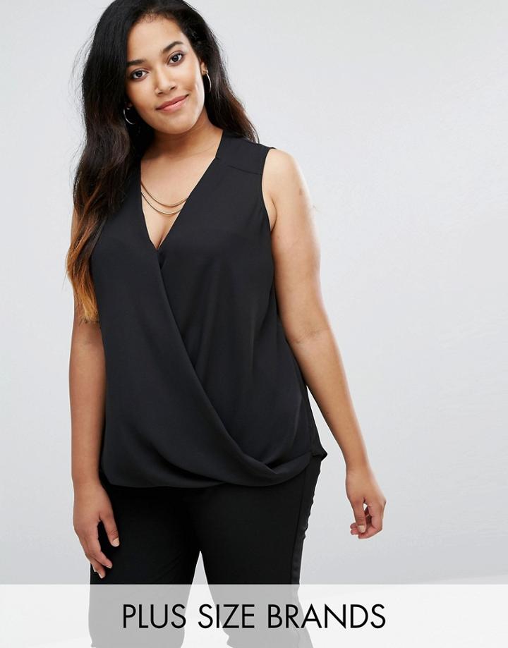 New Look Plus Necklace Wrap Top - Black