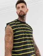Asos Design Oversized Sleeveless T-shirt In Black Stripe - Black