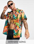 Asos Design Relaxed Shirt In Bright Tropical Floral Print-multi