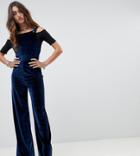 Rokoko Velvet Overall Flared Jumpsuit - Navy