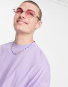 Asos Design Rimless Retro Sunglasses With Pink Lens