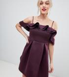 Asos Design Petite Strappy Ruffle Scuba Prom Mini Dress - Purple