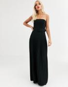 Asos Design Belted Pleated Bandeau Maxi Dress-black