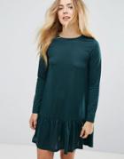 Brave Soul Moss Mini Dress With Peplum Hem - Green